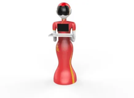 Chinese Red Humanoid Food-Carrying Robot